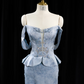 Light blue strapless fitted long ball gown R8938