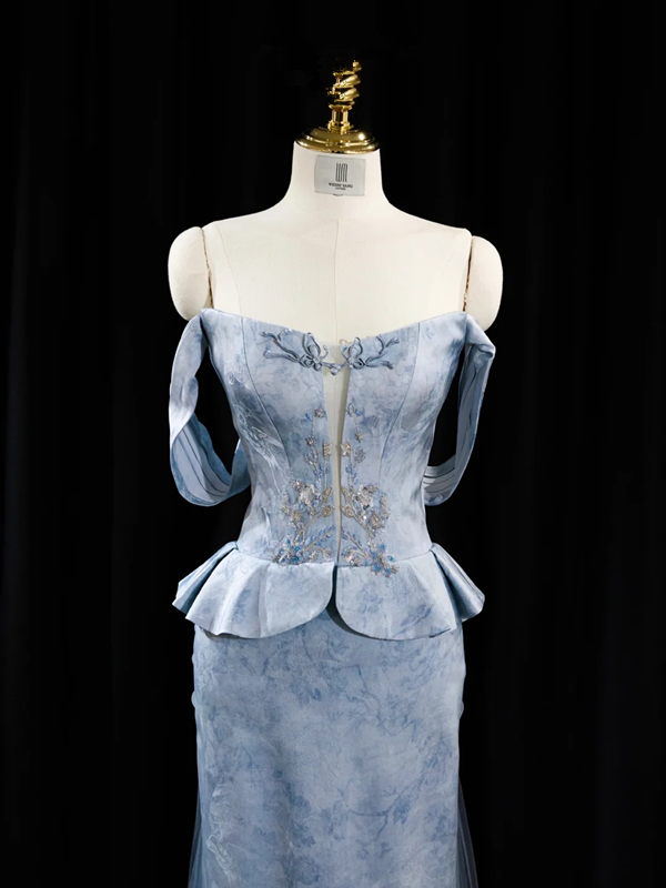 Light blue strapless fitted long ball gown R8938