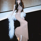 Champagne Strapless Crystal-Embellished Waist-Cinched Sexy Bodycon Floor-Length Prom Dress R7111