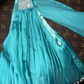 Lake blue, off-shoulder, pleated, fitted, elegant long ball gown R6911