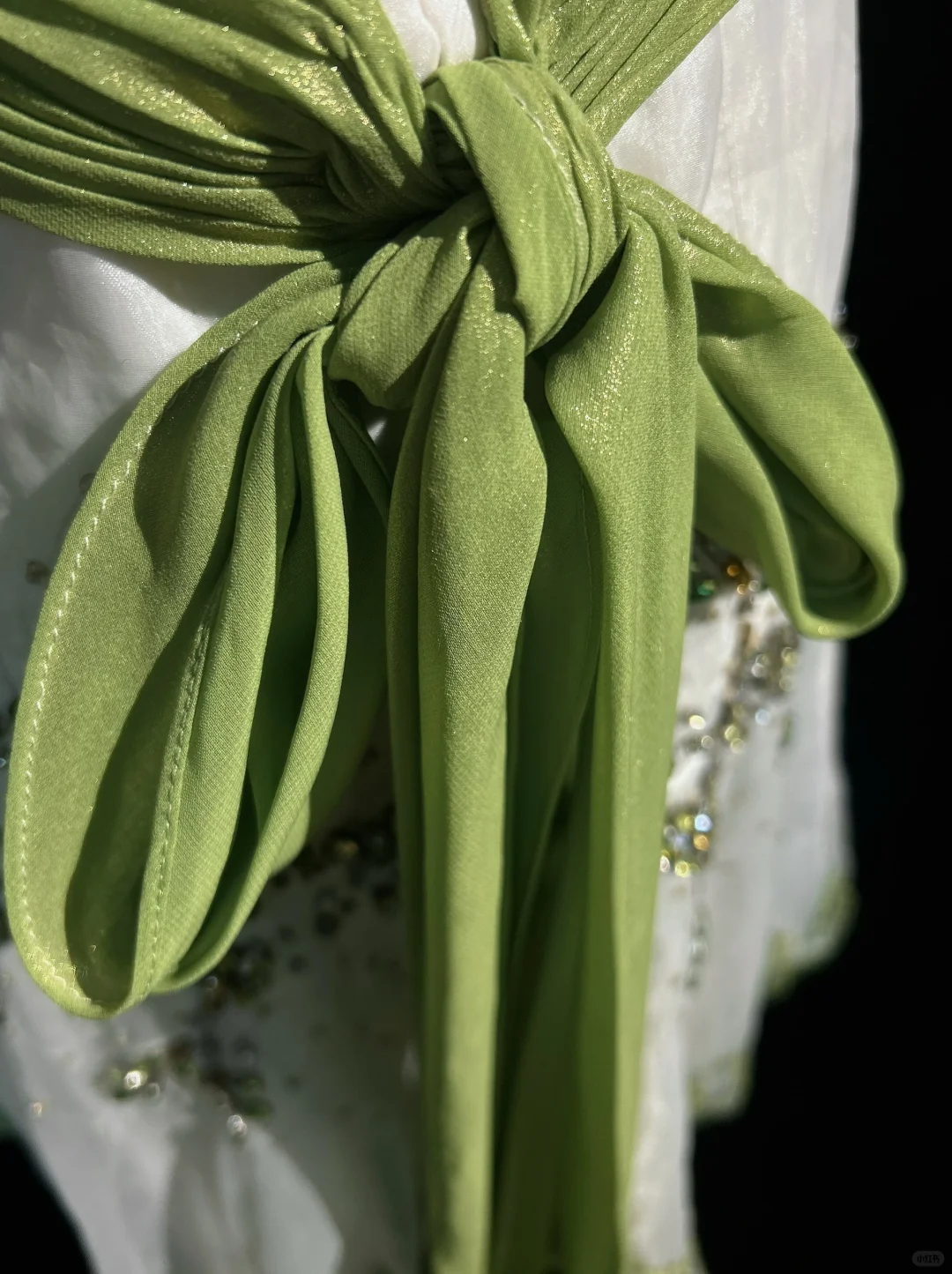 White halter neckline green diamond waist lace skirt mid-length dress homecoming dress R4899