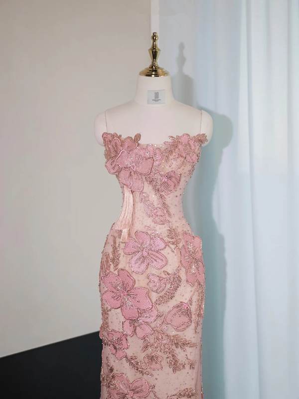 Pink strapless fitted long ball gown, bridal dress R8968