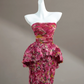 Pink floral tube top sexy long skirt with waist, prom dress R5641