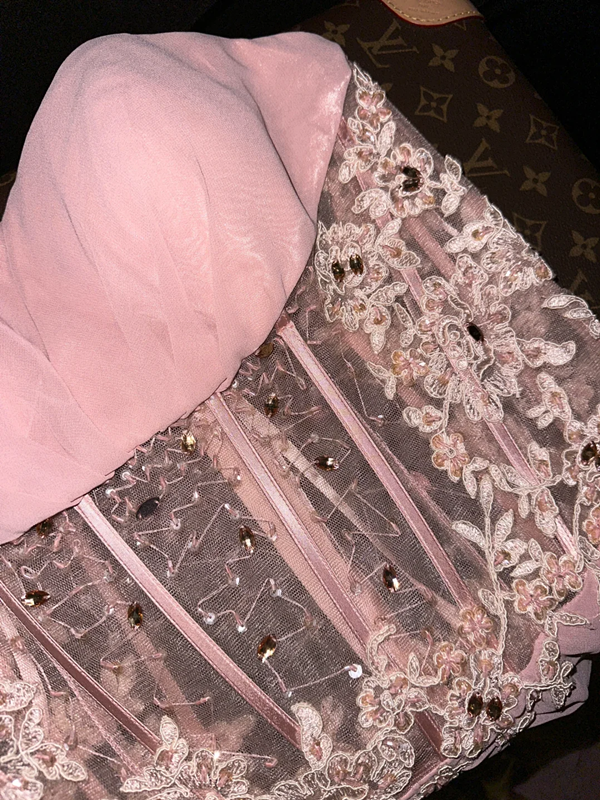 Pink strapless fitted waist elegant fairy long ball gown R6951