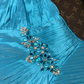 Lake blue halter-neck fitted long ball gown R6991