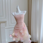 Pink suspender waist slim irregular skirt short skirt homecoming dress R5201