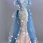 Light Blue Off-the-Shoulder Fitted-Waist Slim-Fit Mermaid-Length Prom Dress R6512