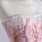 Light pink rose print strapless A-line ball gown/bridal dress with a cinched waist and full skirt R8272