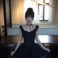 Black suspenders slim waist A-line cute short skirt homecoming dress R5061