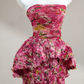 Pink floral tube top sexy long skirt with waist, prom dress R5641