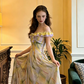 Light yellow off-the-shoulder fitted long ball gown R8699