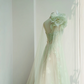 Light green one-shoulder three-dimensional flower waist slim long skirt, prom dress R5677