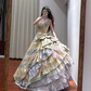 Light yellow strapless, fitted waist, full skirt, long ball gown R8635