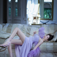 Purple one-shoulder halter-neck fitted waist pleated slit ball gown R7071