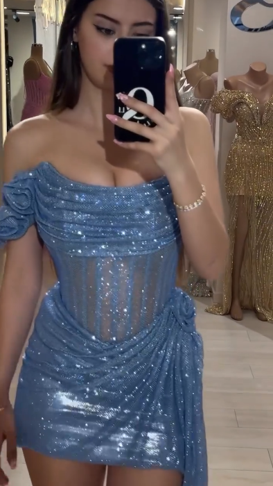 Blue tube top waist fish bone top sexy short skirt homecoming dress R5481