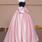 Black strapless bodice with a fitted waist and pink tulle skirt, a ball gown/bridal dress R8359