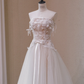 White Strapless Lace Waist Slim A-Line Long Dress Bridal Gown R5718