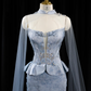 Light blue strapless fitted long ball gown R8938