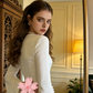 White long-sleeved pearl-embellished fitted bodice ball gown/bridal dress R8604