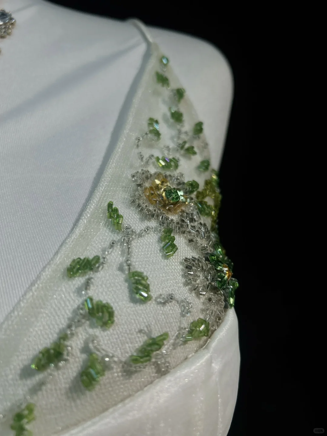 White halter neckline green diamond waist lace skirt mid-length dress homecoming dress R4899