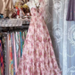 Pink floral print halter-neck long ball gown R7511