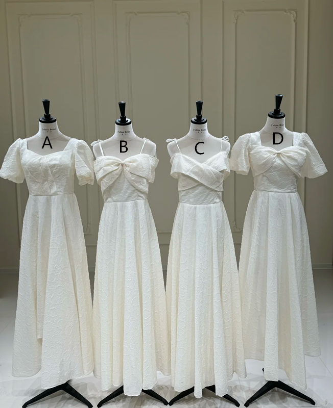 White ruched waist-cinched figure-flattering ball gown, bridesmaid dress R5953