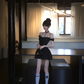 Black suspenders slim waist A-line cute short skirt homecoming dress R5061