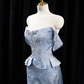 Light blue strapless fitted long ball gown R8938