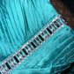 Lake blue, off-shoulder, pleated, fitted, elegant long ball gown R6911