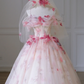 Pink suspender floral waist slim fit puffy A-line maxi ball gown bridal gown R5873