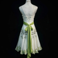 White halter neckline green diamond waist lace skirt mid-length dress homecoming dress R4899