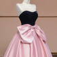 Black strapless bodice with a fitted waist and pink tulle skirt, a ball gown/bridal dress R8359