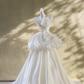 White strapless satin waist puffy design skirt long dress bridal gown R5759