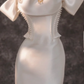 White satin one-shoulder slim waist hip fishtail long dress bridal gown R5788
