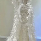 White halter neck rhinestone-embellished waist bodycon long ball gown R6430