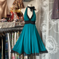 Peacock green halter neck fitted A-line ball gown R6392