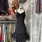 Black Spaghetti Strap Waist-Cinched Slim-Fit Short-Length Ball Gown R7430