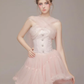 Pink design sense cross neckline design waist slim irregular skirt short skirt homecoming dress R4817