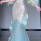 White sequined halterneck dress with slim waist and hip-hugging fishtail skirt, prom dress R5362
