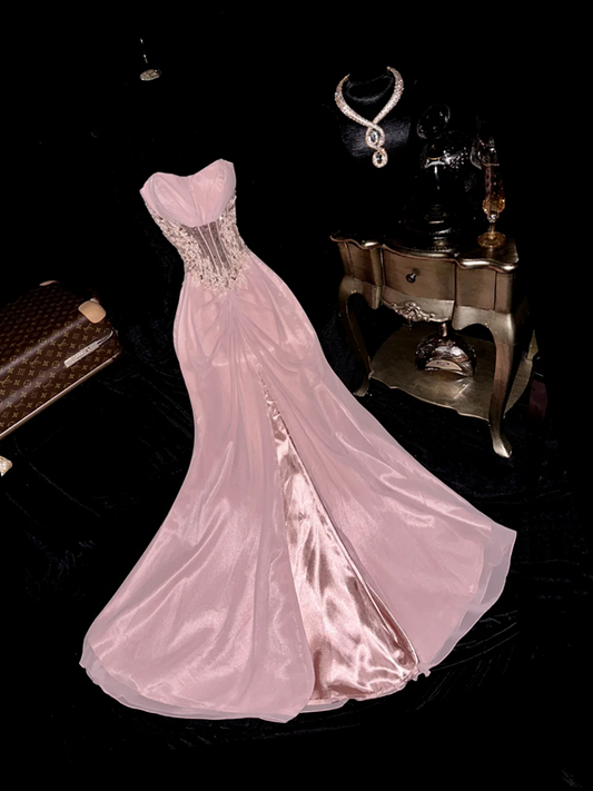 Pink strapless fitted waist elegant fairy long ball gown R6951