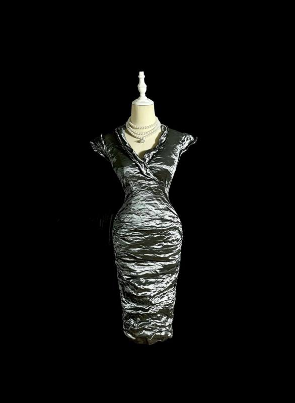 Silver fitted, bodycon, sexy short prom dress R6632