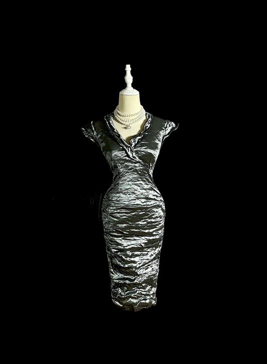 Silver fitted, bodycon, sexy short prom dress R6632