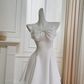 White halter bow neckline waist slim A-line short skirt homecoming dress R5021