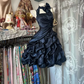 Dark blue halter neck fitted waist slim-fitting ball gown with a full skirt R7584