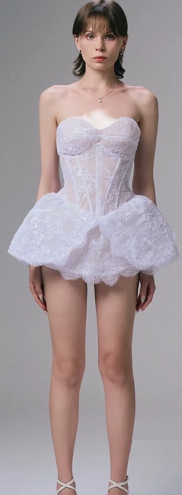 White tube top lace sexy fishbone slim short skirt homecoming dress R4532