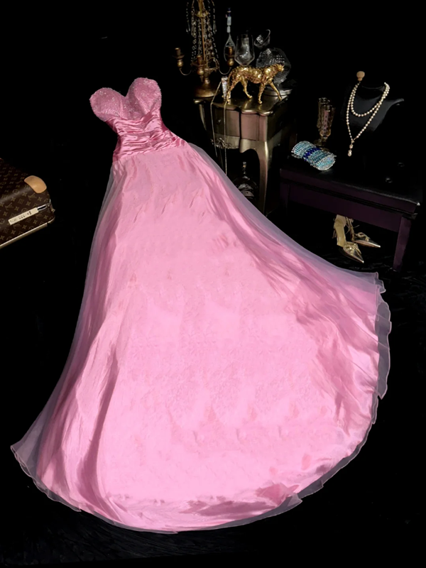Pink strapless fitted long princess ball gown R6870