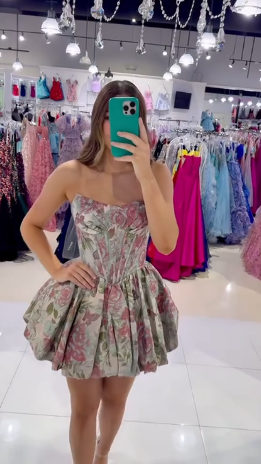 Retro Floral Strapless Waisted Tutu Skirt Homecoming Dress R5560