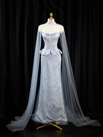 Light blue strapless fitted long ball gown R8938