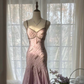 Light pink halter-neck fitted waist slim pleated sexy long ball gown R6552