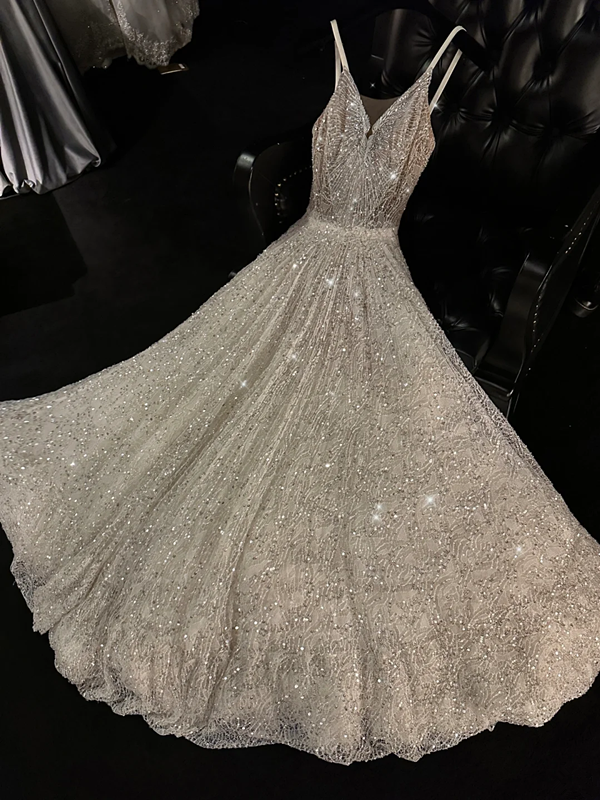 Light apricot sequined halter-neck fitted long ball gown/bridal dress R8818